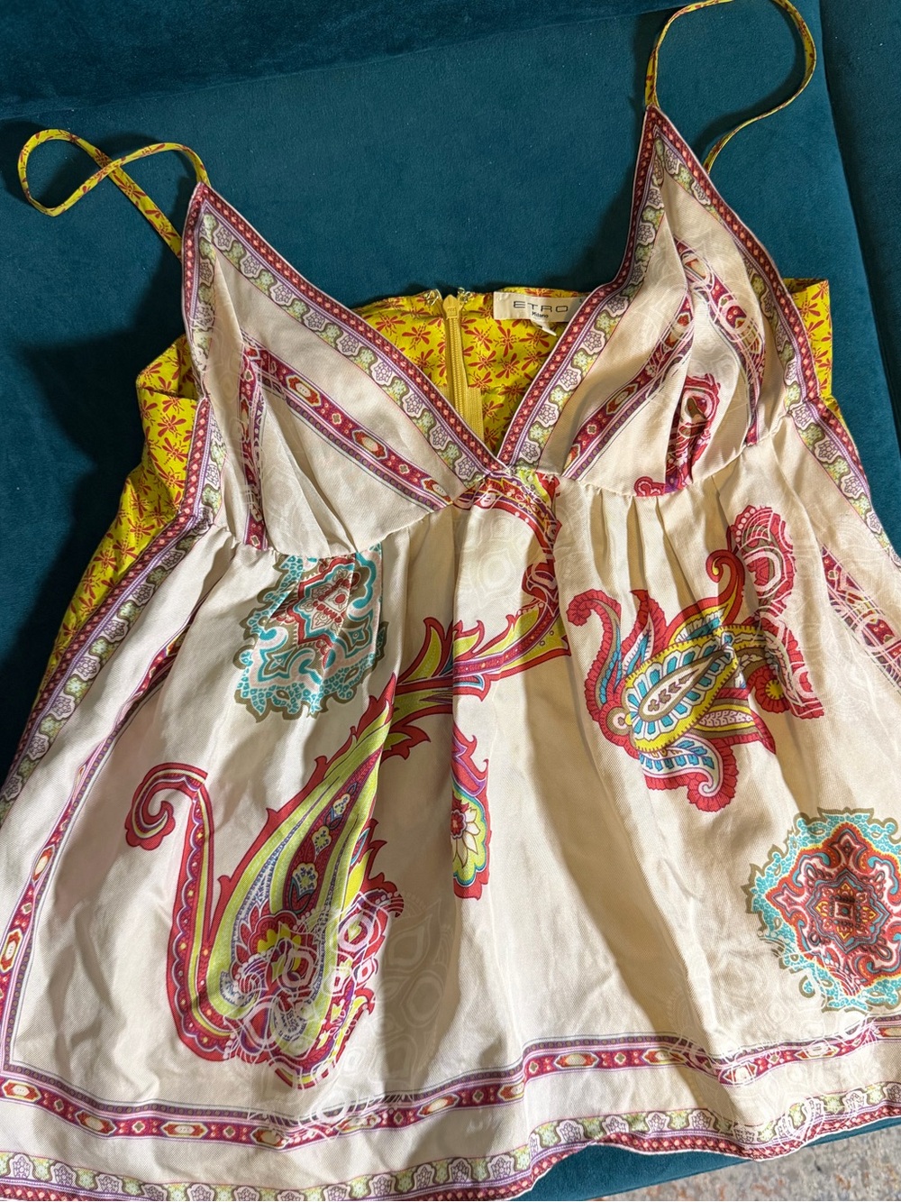 Etro Cream Paisley Spaghetti Strap Camisole with Multicolor Print